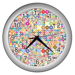 Circle Rainbow Polka Dots Wall Clocks (silver)  by Mariart