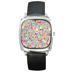 Circle Rainbow Polka Dots Square Metal Watch by Mariart