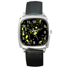 Ice Cream Cool Yellow Square Metal Watch by Mariart