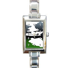 Landscape Silhouette Clipart Kid Abstract Family Natural Green White Rectangle Italian Charm Watch