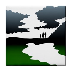 Landscape Silhouette Clipart Kid Abstract Family Natural Green White Tile Coasters by Mariart