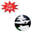 Landscape Silhouette Clipart Kid Abstract Family Natural Green White 1  Mini Buttons (100 pack)  Front