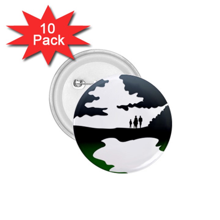 Landscape Silhouette Clipart Kid Abstract Family Natural Green White 1.75  Buttons (10 pack)