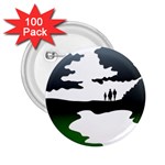 Landscape Silhouette Clipart Kid Abstract Family Natural Green White 2.25  Buttons (100 pack)  Front