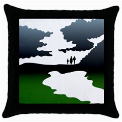 Landscape Silhouette Clipart Kid Abstract Family Natural Green White Throw Pillow Case (black) by Mariart