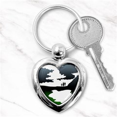 Landscape Silhouette Clipart Kid Abstract Family Natural Green White Key Chains (heart)  by Mariart