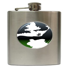 Landscape Silhouette Clipart Kid Abstract Family Natural Green White Hip Flask (6 Oz) by Mariart