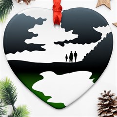 Landscape Silhouette Clipart Kid Abstract Family Natural Green White Heart Ornament (two Sides) by Mariart