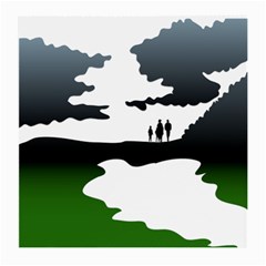 Landscape Silhouette Clipart Kid Abstract Family Natural Green White Medium Glasses Cloth (2-side)