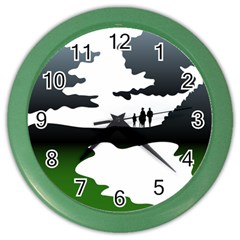 Landscape Silhouette Clipart Kid Abstract Family Natural Green White Color Wall Clocks by Mariart