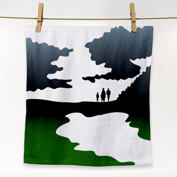 Landscape Silhouette Clipart Kid Abstract Family Natural Green White Face Towel