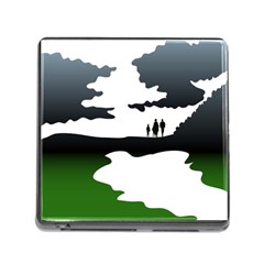 Landscape Silhouette Clipart Kid Abstract Family Natural Green White Memory Card Reader (square) by Mariart