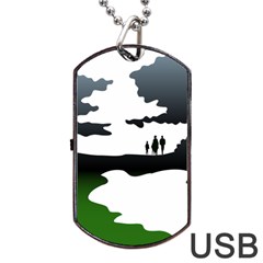 Landscape Silhouette Clipart Kid Abstract Family Natural Green White Dog Tag Usb Flash (two Sides) by Mariart