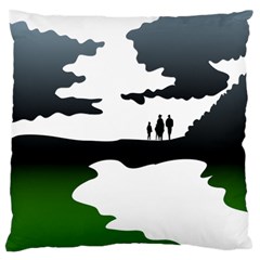 Landscape Silhouette Clipart Kid Abstract Family Natural Green White Large Cushion Case (one Side) by Mariart