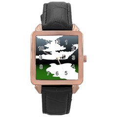 Landscape Silhouette Clipart Kid Abstract Family Natural Green White Rose Gold Leather Watch 