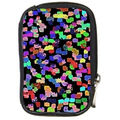 Colorful paint strokes on a black background                                Compact Camera Leather Case