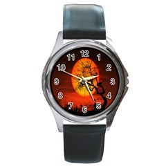 Helloween Midnight Graveyard Silhouette Round Metal Watch