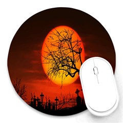 Helloween Midnight Graveyard Silhouette Round Mousepads