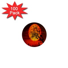 Helloween Midnight Graveyard Silhouette 1  Mini Magnets (100 Pack) 