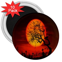 Helloween Midnight Graveyard Silhouette 3  Magnets (10 Pack) 