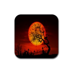 Helloween Midnight Graveyard Silhouette Rubber Coaster (square)  by Mariart