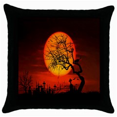 Helloween Midnight Graveyard Silhouette Throw Pillow Case (black)