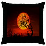 Helloween Midnight Graveyard Silhouette Throw Pillow Case (Black) Front