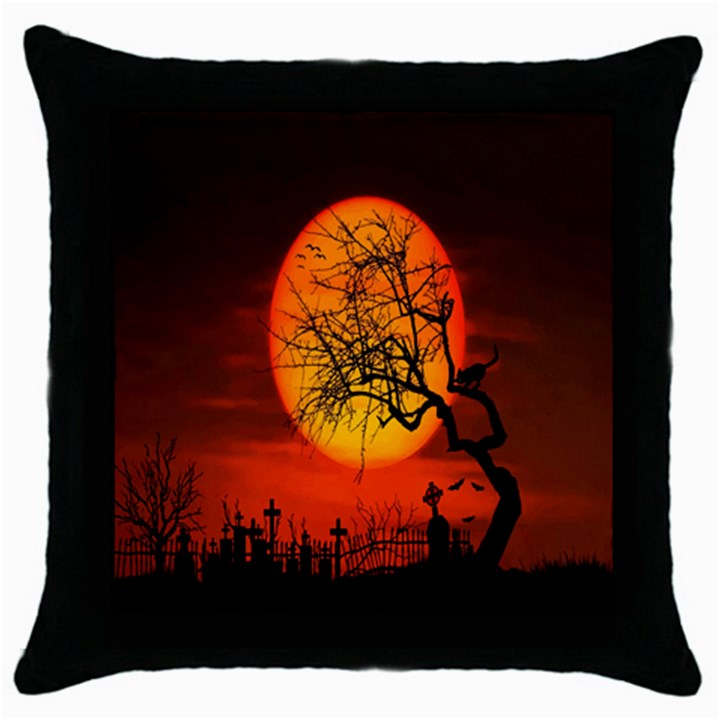 Helloween Midnight Graveyard Silhouette Throw Pillow Case (Black)