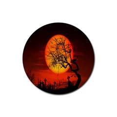 Helloween Midnight Graveyard Silhouette Rubber Round Coaster (4 Pack)  by Mariart