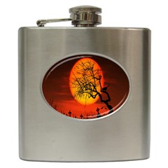 Helloween Midnight Graveyard Silhouette Hip Flask (6 Oz) by Mariart