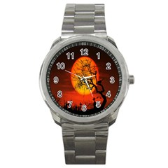 Helloween Midnight Graveyard Silhouette Sport Metal Watch by Mariart