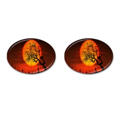 Helloween Midnight Graveyard Silhouette Cufflinks (oval)