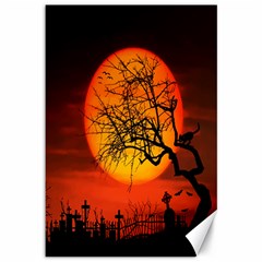 Helloween Midnight Graveyard Silhouette Canvas 12  X 18  