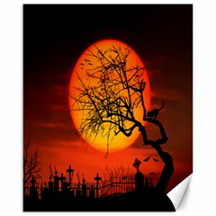 Helloween Midnight Graveyard Silhouette Canvas 16  X 20  