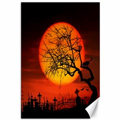 Helloween Midnight Graveyard Silhouette Canvas 20  X 30   by Mariart