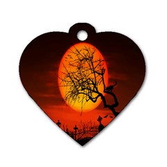 Helloween Midnight Graveyard Silhouette Dog Tag Heart (one Side)