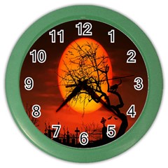 Helloween Midnight Graveyard Silhouette Color Wall Clocks