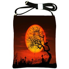 Helloween Midnight Graveyard Silhouette Shoulder Sling Bags by Mariart