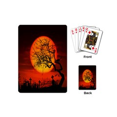 Helloween Midnight Graveyard Silhouette Playing Cards (mini)  by Mariart