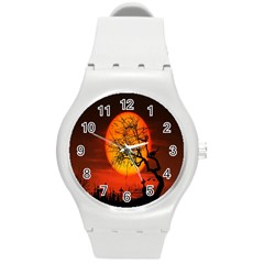 Helloween Midnight Graveyard Silhouette Round Plastic Sport Watch (m) by Mariart