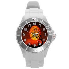 Helloween Midnight Graveyard Silhouette Round Plastic Sport Watch (l) by Mariart