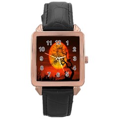 Helloween Midnight Graveyard Silhouette Rose Gold Leather Watch  by Mariart