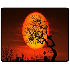 Helloween Midnight Graveyard Silhouette Double Sided Fleece Blanket (medium) 