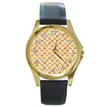 Food Pizza Bread Pasta Triangle Round Gold Metal Watch Front