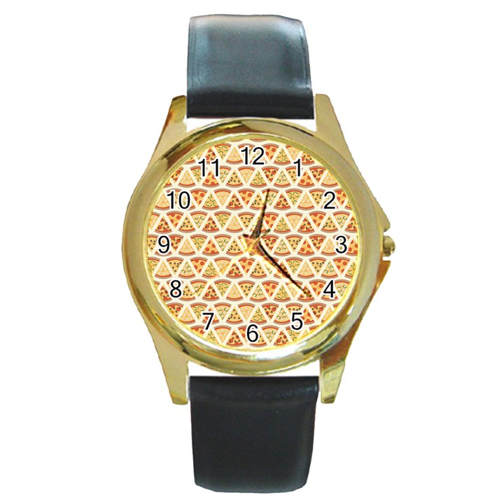 Food Pizza Bread Pasta Triangle Round Gold Metal Watch