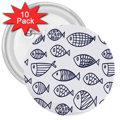 Love Fish Seaworld Swim Blue Sea Water Cartoons 3  Buttons (10 Pack)  by Mariart