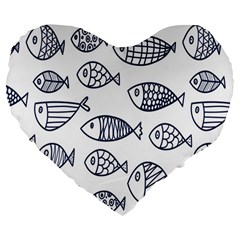 Love Fish Seaworld Swim Blue Sea Water Cartoons Large 19  Premium Heart Shape Cushions by Mariart