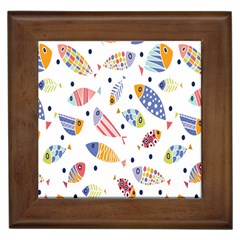 Love Fish Seaworld Swim Blue White Sea Water Cartoons Rainbow Framed Tiles by Mariart