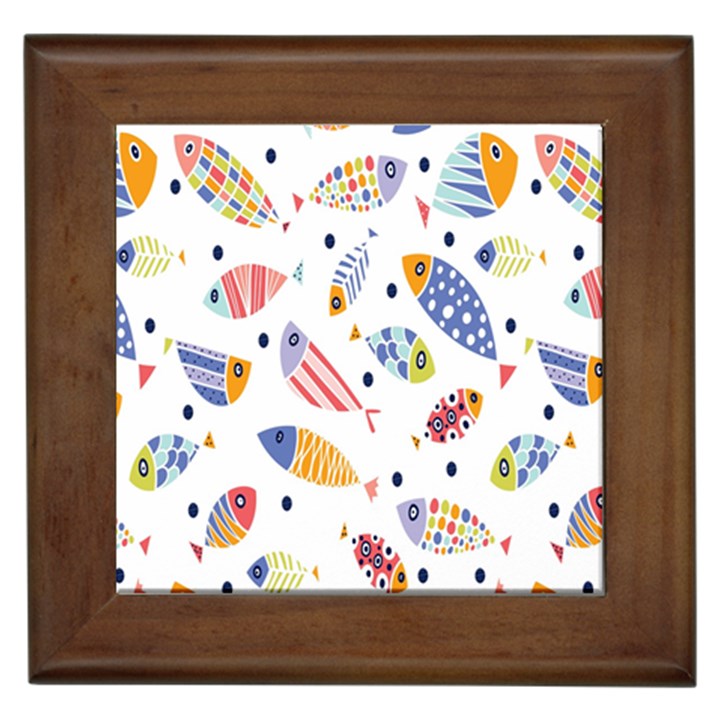 Love Fish Seaworld Swim Blue White Sea Water Cartoons Rainbow Framed Tiles