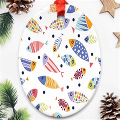 Love Fish Seaworld Swim Blue White Sea Water Cartoons Rainbow Ornament (oval)